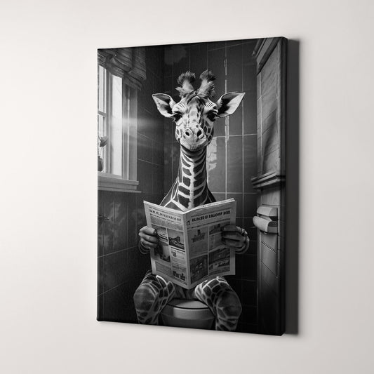Giraffe On Toilet Reading Newspaper