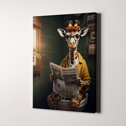 Giraffe Reading Newspaper On Toilet