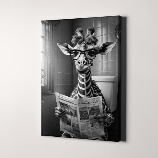 Giraffe Reading The Newspaper On The Toilet