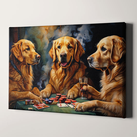 Golden Retrievers Drinking & Playing Cards
