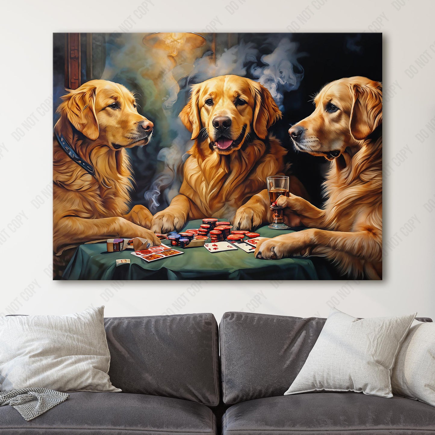 Golden Retrievers Drinking & Playing Cards