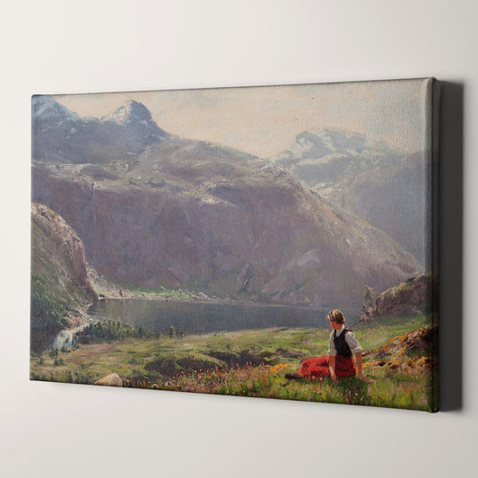 Young Girl in a Fjord Landscape by Hans Dahl