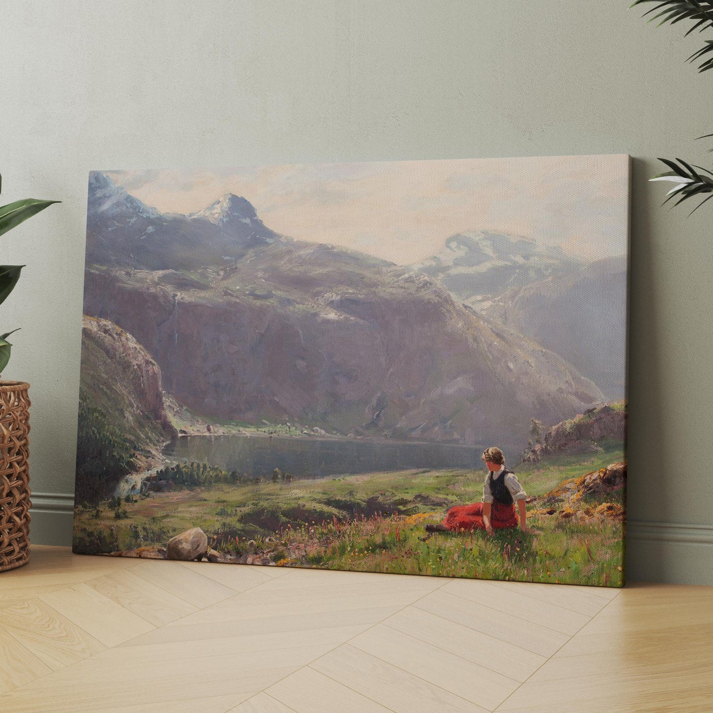 Young Girl in a Fjord Landscape by Hans Dahl