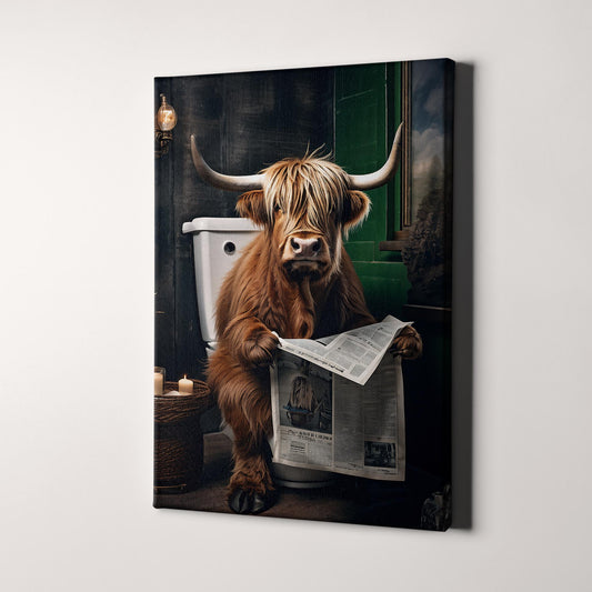 Highland Cow On The Toilet Reading The Newspaper