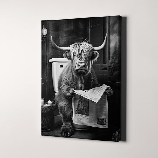 Highland Cow Reading Newspaper On The Toilet