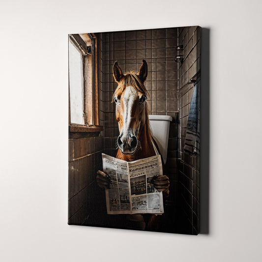 Horse Reading Newspaper On Toilet