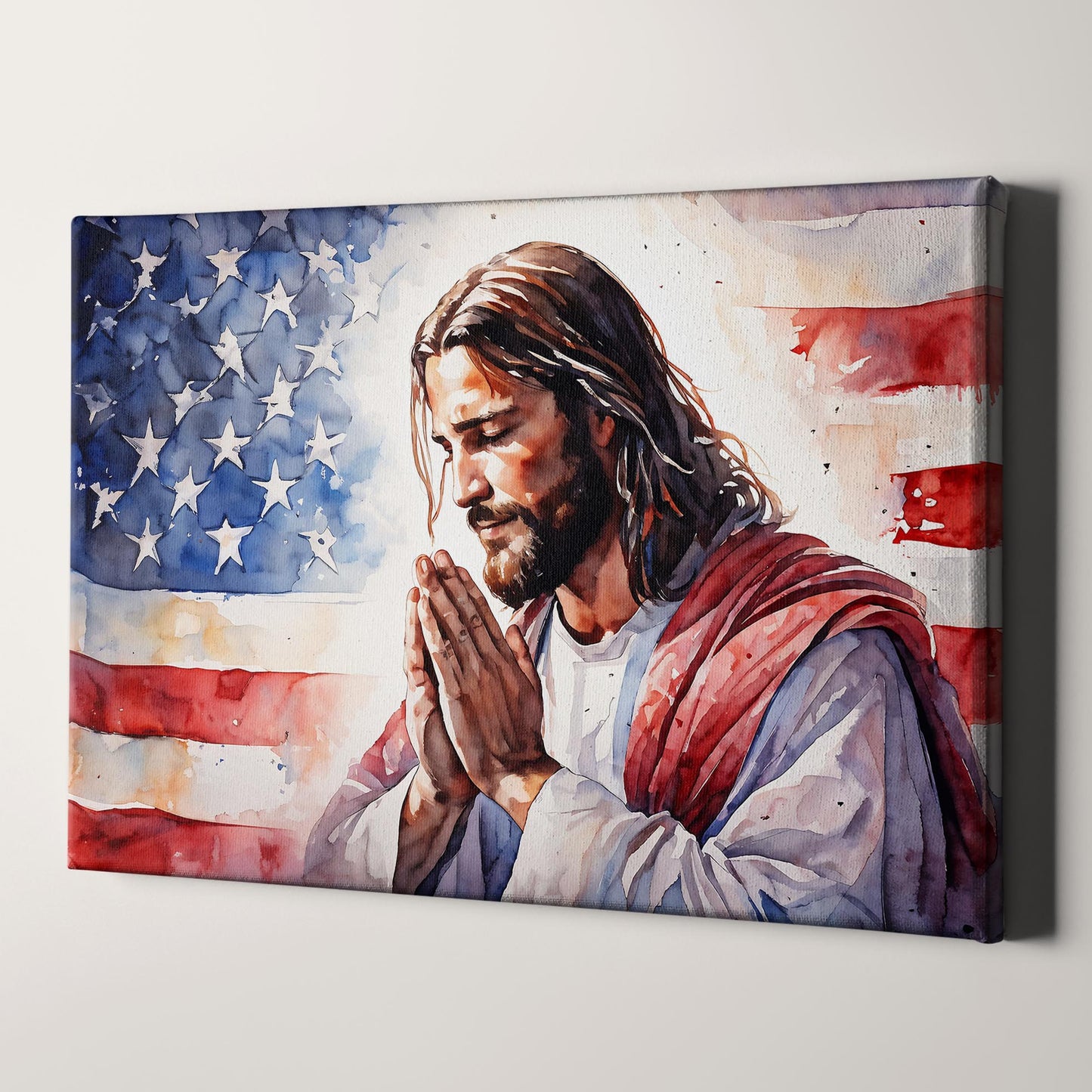 In God We Trust - Jesus Praying With American Flag