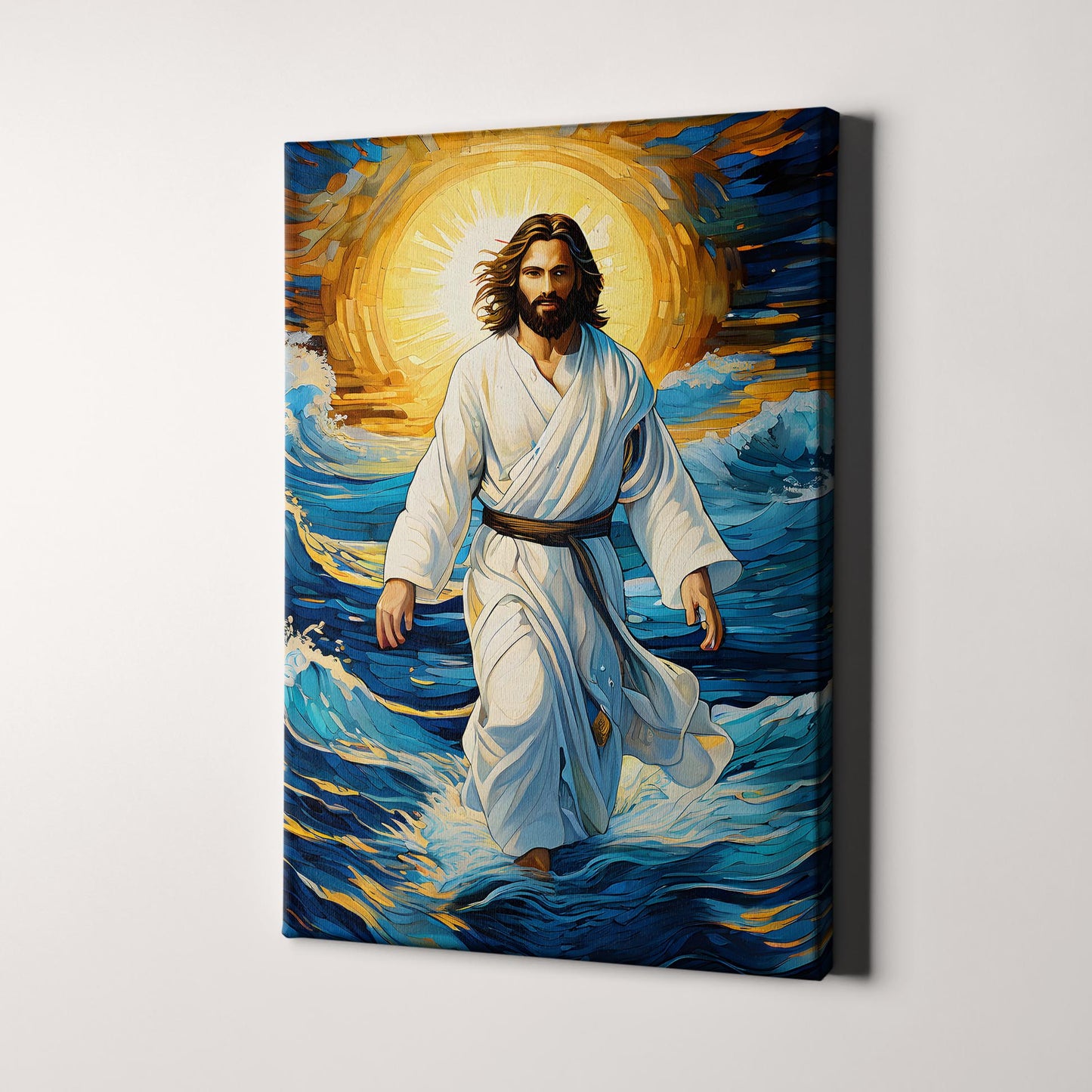 Jesus Christ Walking On Water In Van Gogh Style