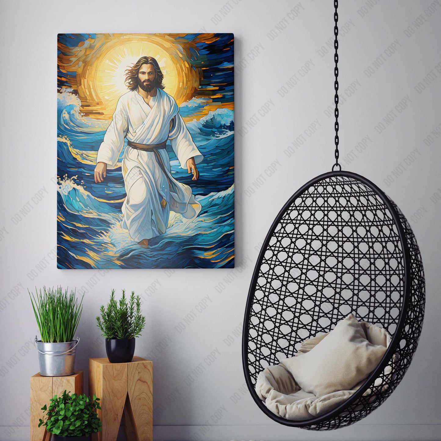 Jesus Christ Walking On Water In Van Gogh Style