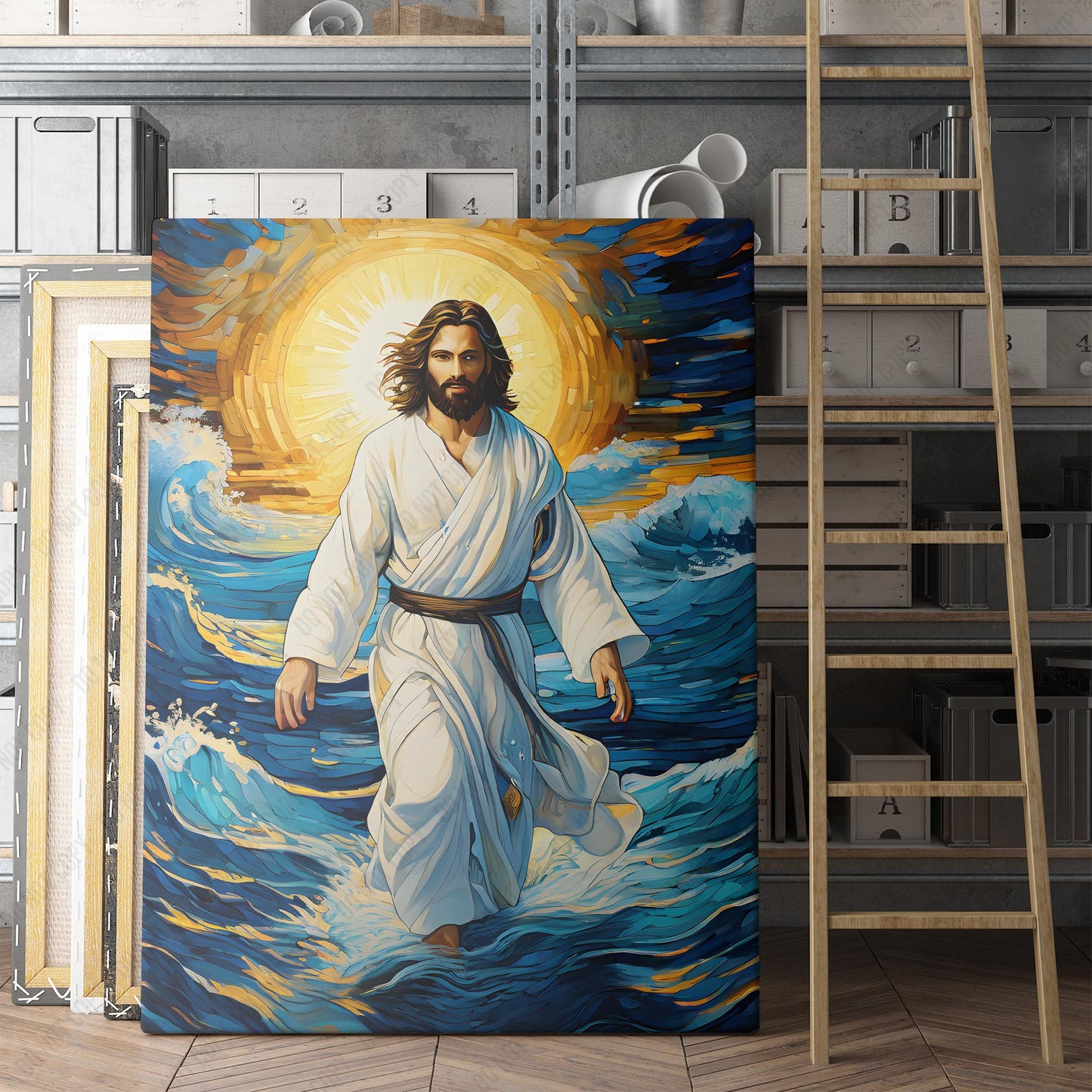 Jesus Christ Walking On Water In Van Gogh Style