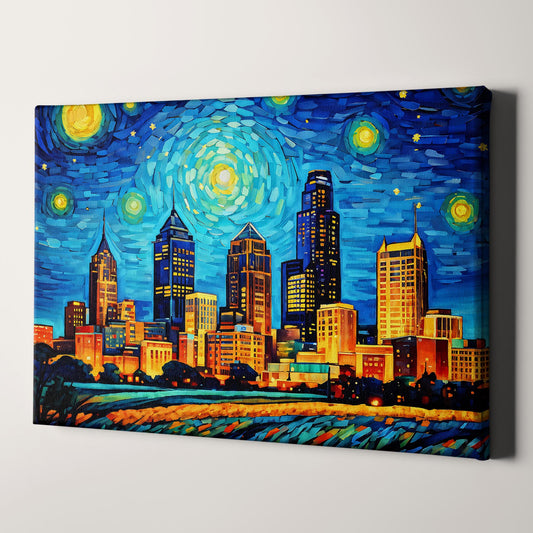 Kansas City Skyline as Van Gogh Starry Night