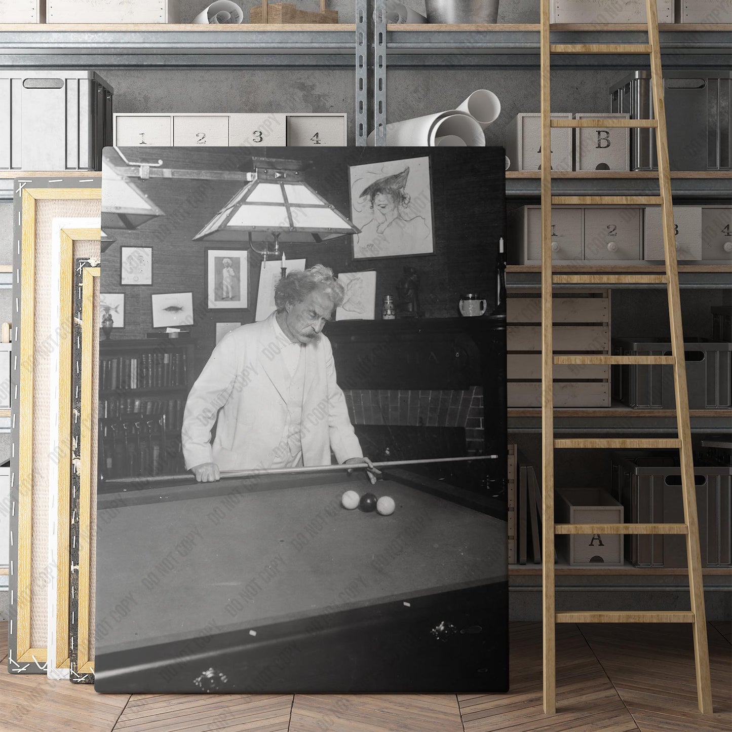 Mark Twain Playing Billiards