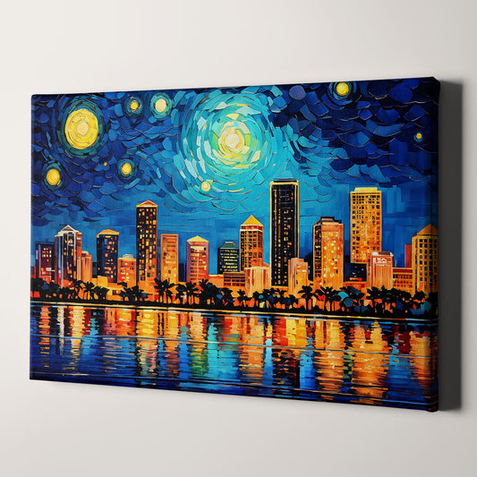 Miami City Skyline as Van Gogh Starry Night