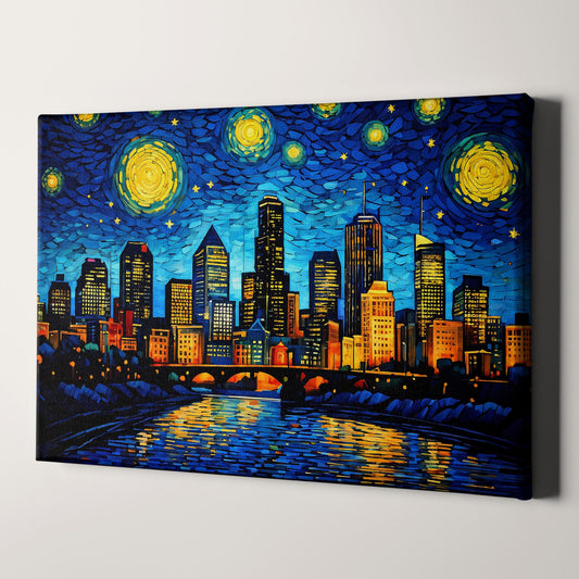 Minneapolis City Skyline as Van Gogh Starry Night