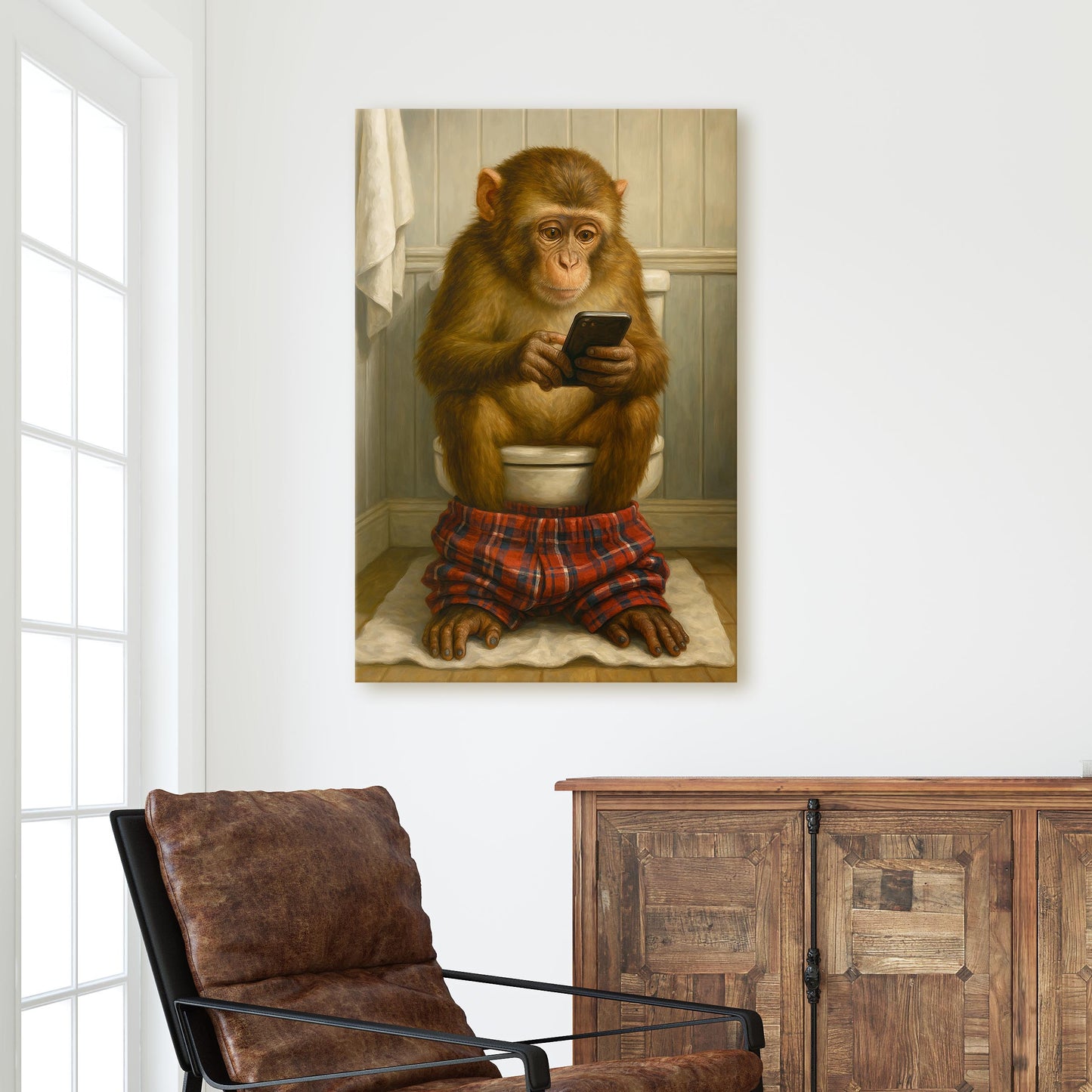 Monkey On Phone On The Toilet