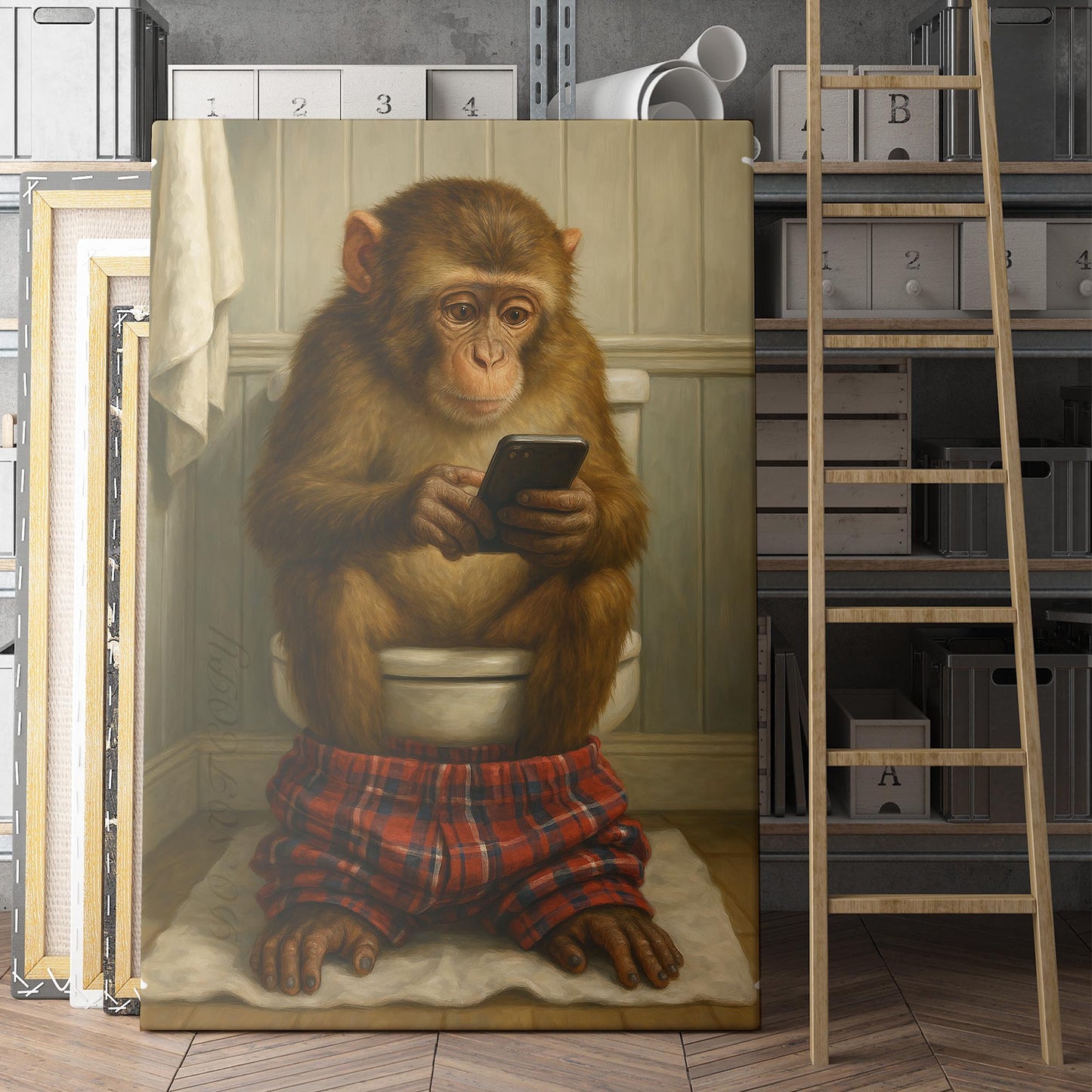 Monkey On Phone On The Toilet