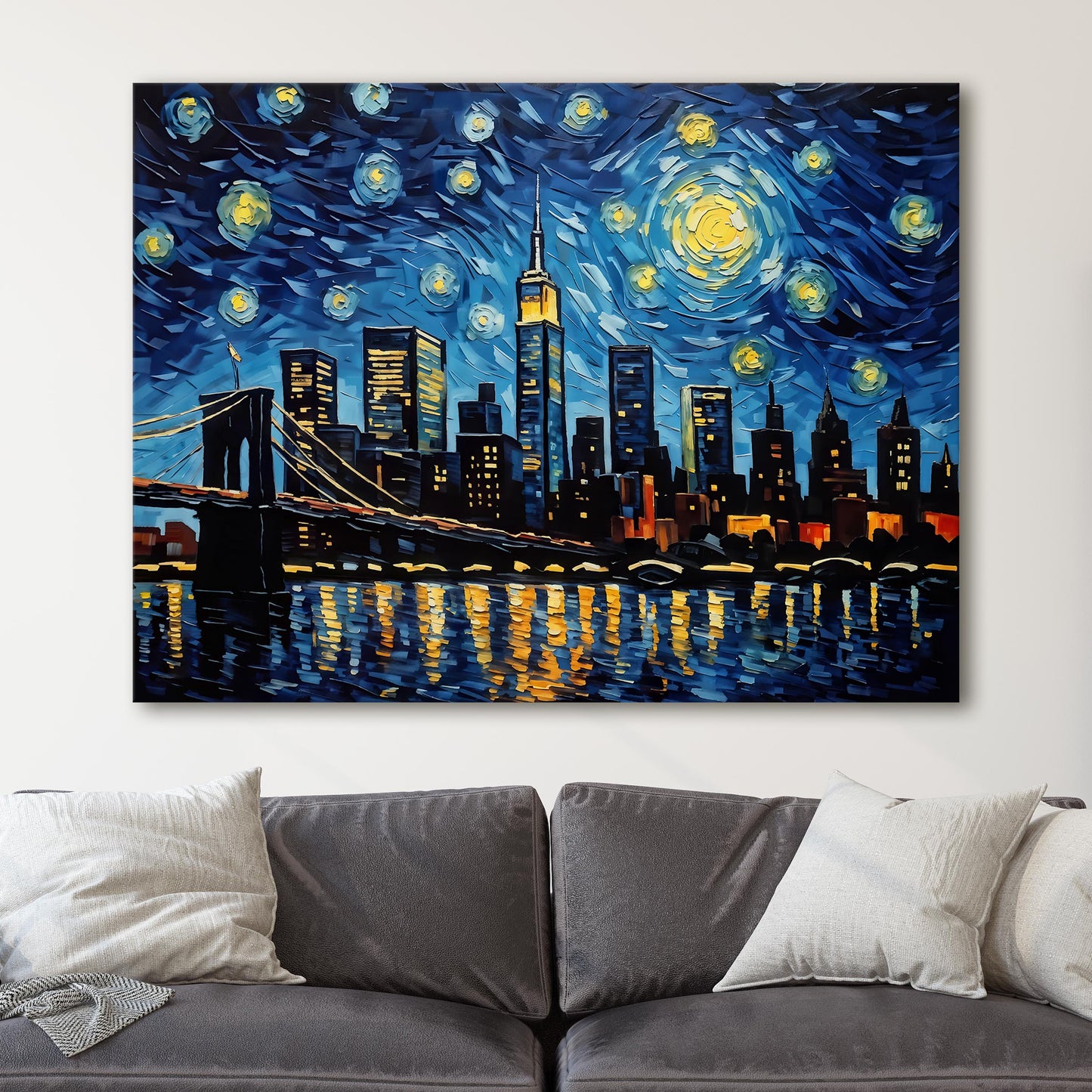 NYC City Skyline as Van Gogh Starry Night