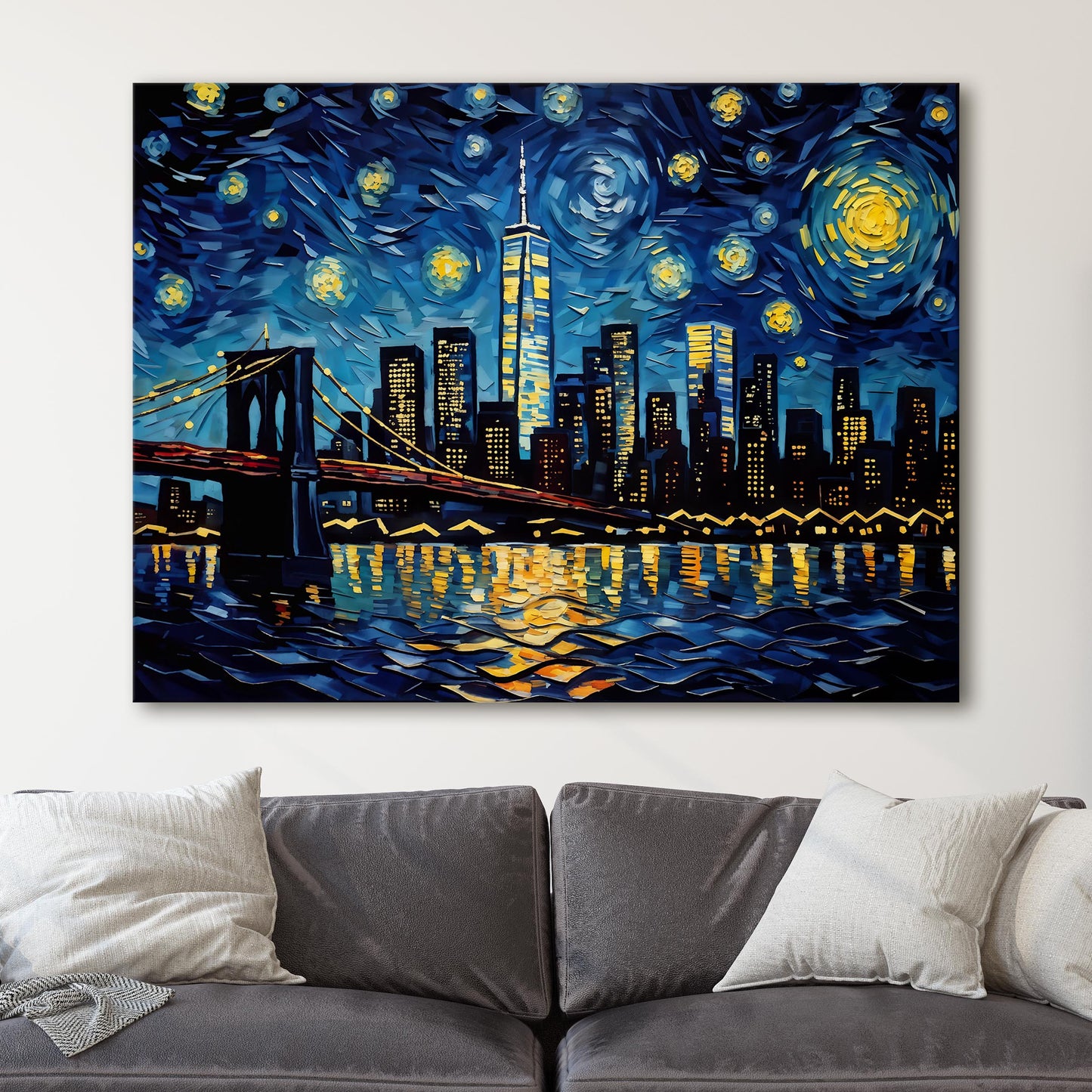 New York City Skyline as Van Gogh Starry Night