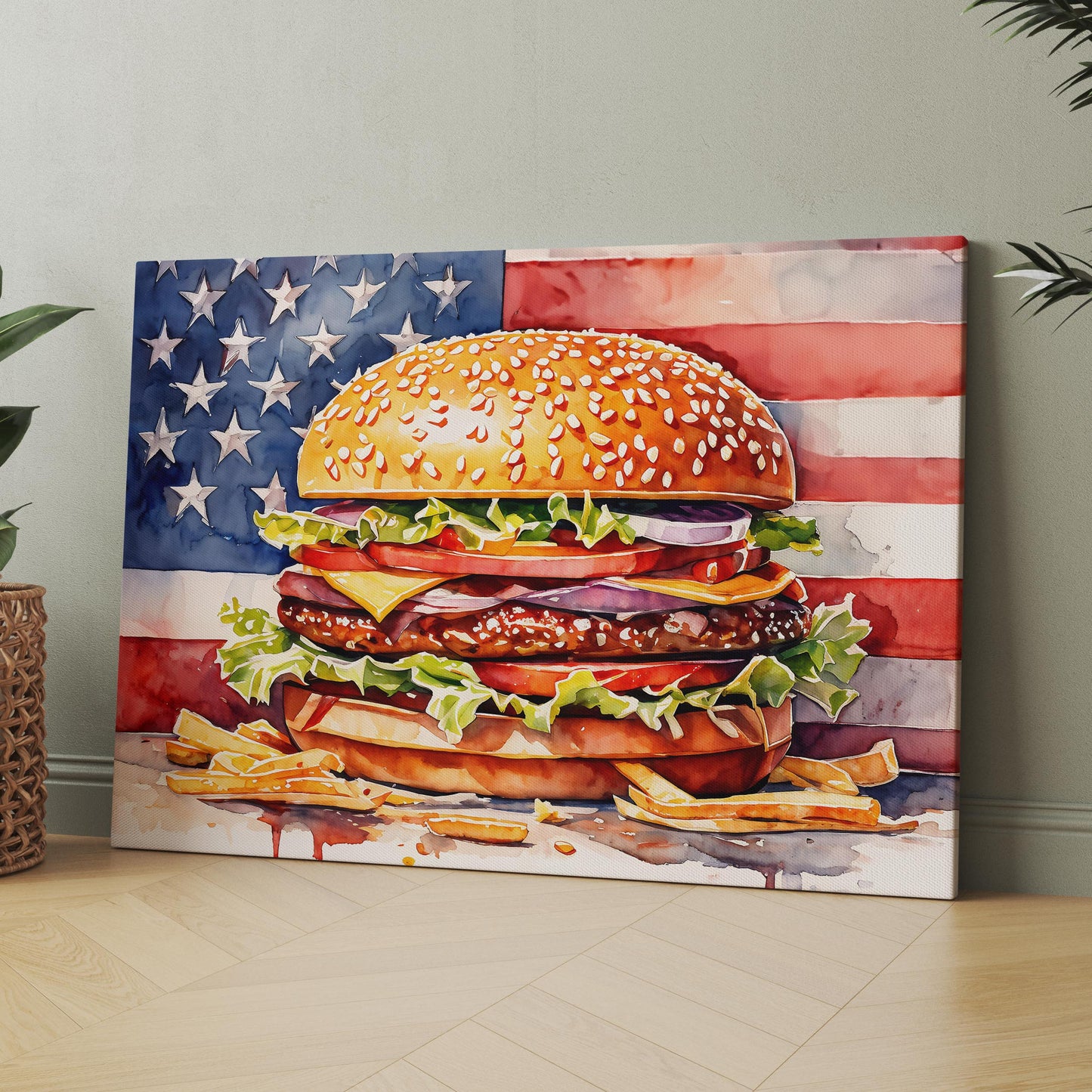 Patriotic Cheeseburger with American Flag