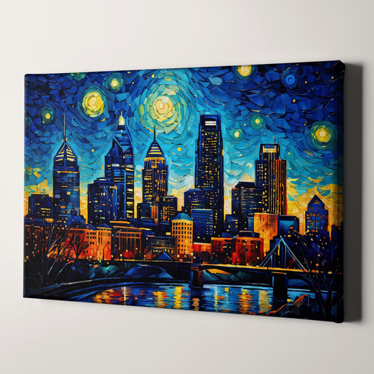 Philadelphia City Skyline as Van Gogh Starry Night