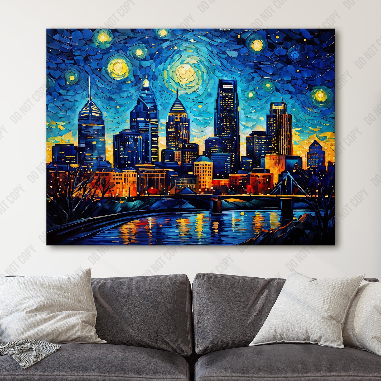 Philadelphia City Skyline as Van Gogh Starry Night