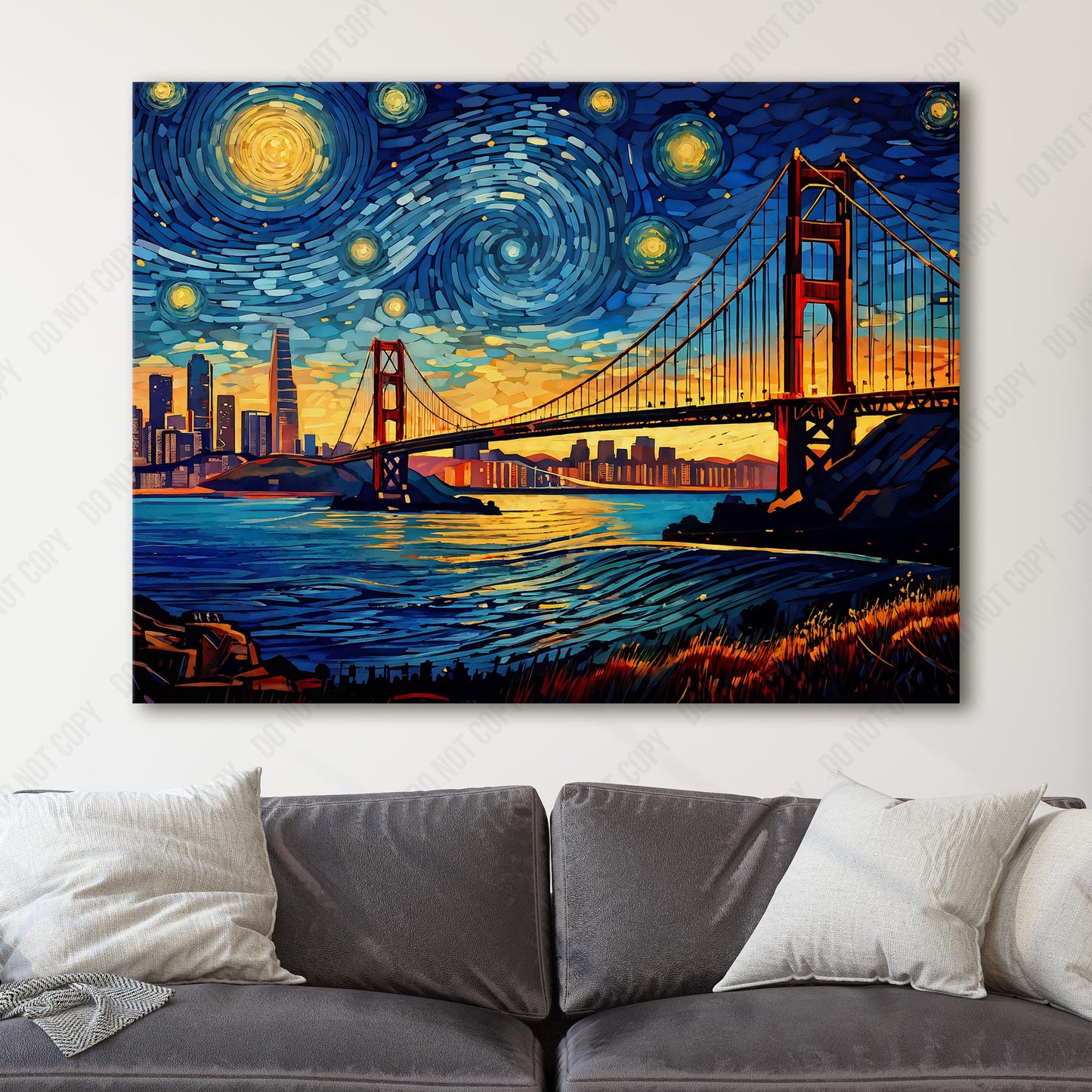 San Francisco City Skyline as Van Gogh Starry Night