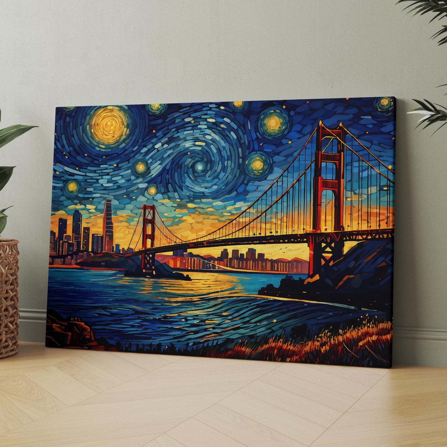 San Francisco City Skyline as Van Gogh Starry Night