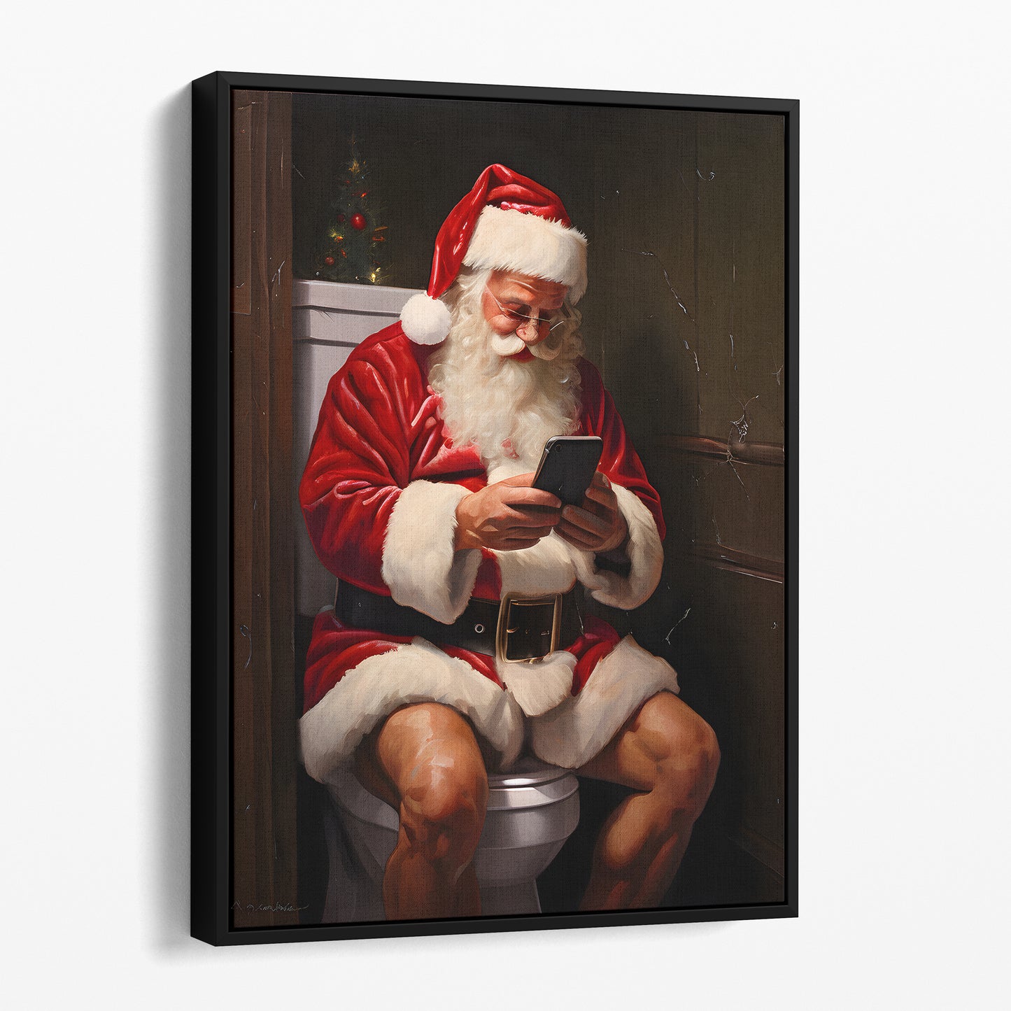 Santa Claus on His Phone on the Toilet