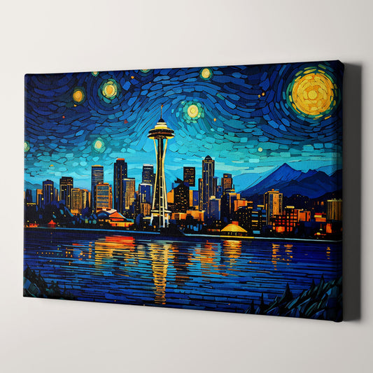 Seattle Skyline as Van Gogh Starry Night