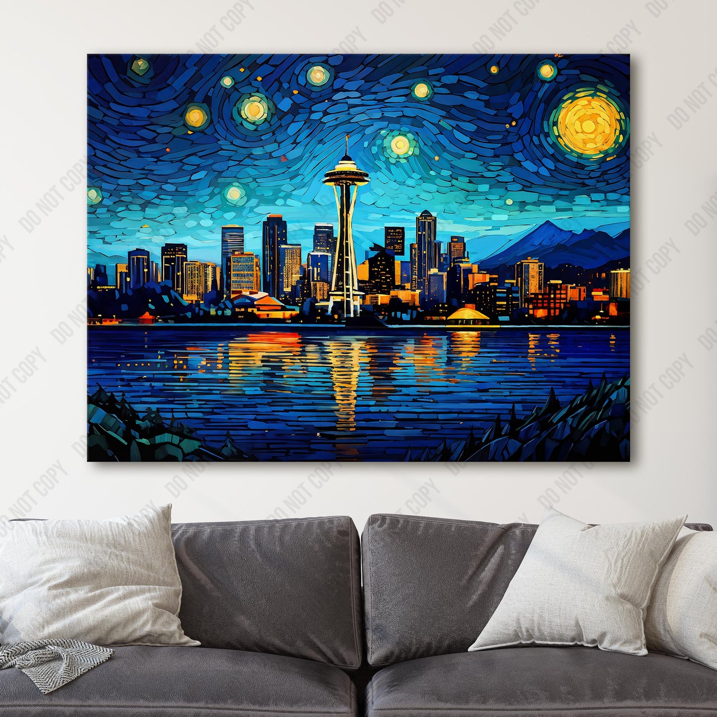 Seattle Skyline as Van Gogh Starry Night