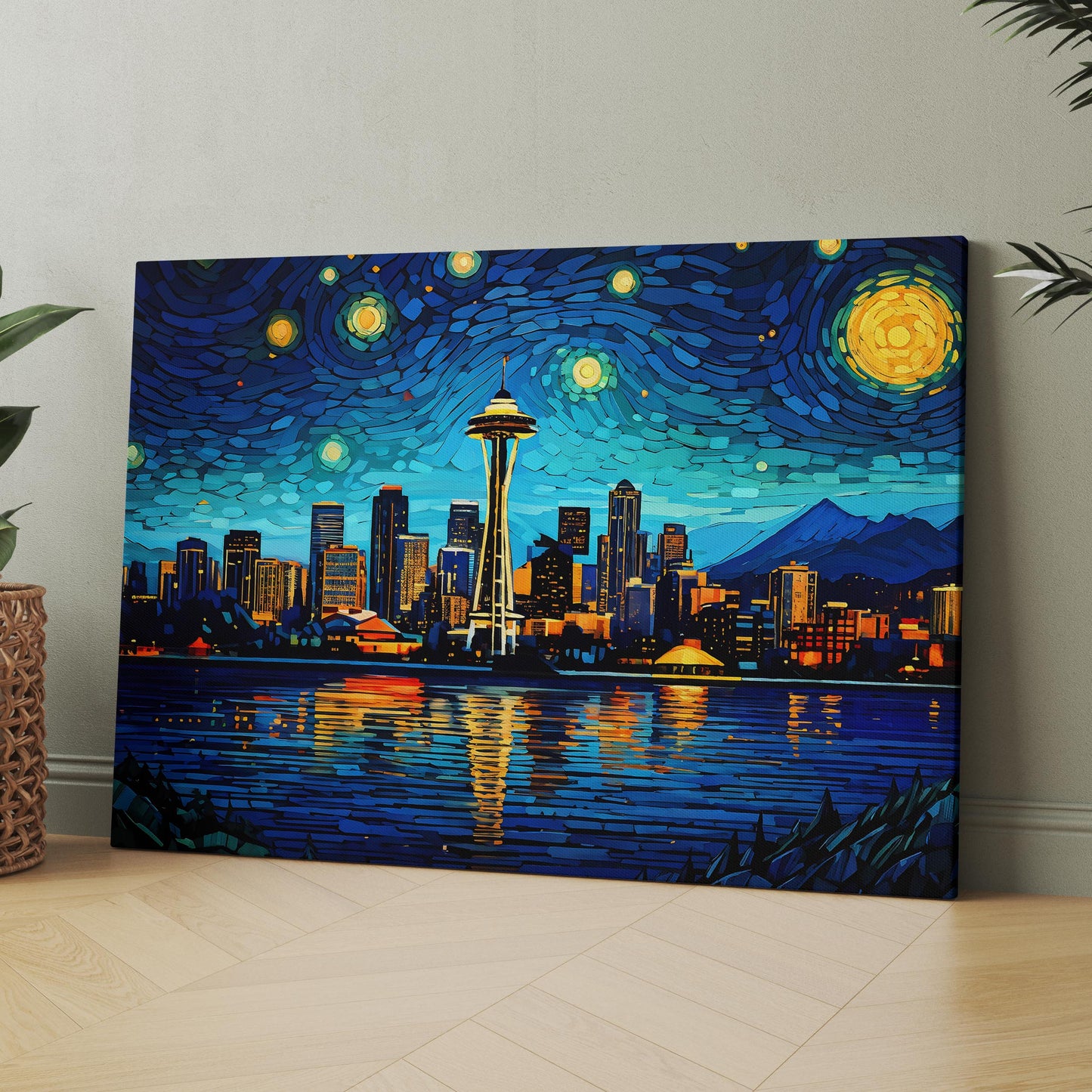 Seattle Skyline as Van Gogh Starry Night