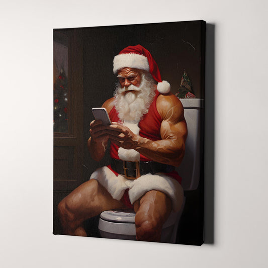 Jacked Santa Claus on His Phone on the Toilet