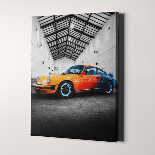 Vintage Orange Porsche 911 on Black & White