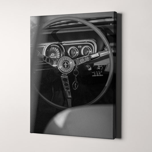 Vintage Ford Mustang Interior in Black & White