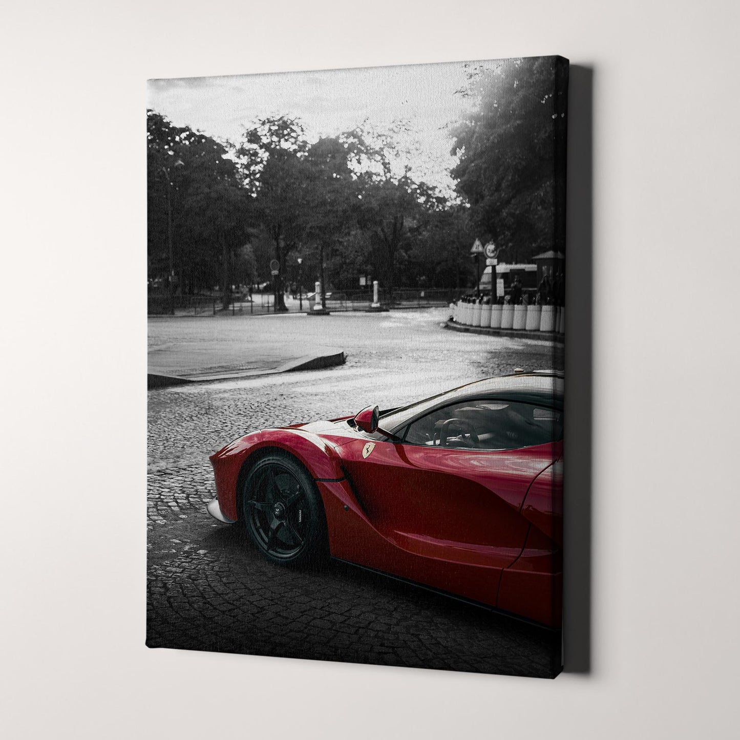 Red Ferrari on a Black & White Street