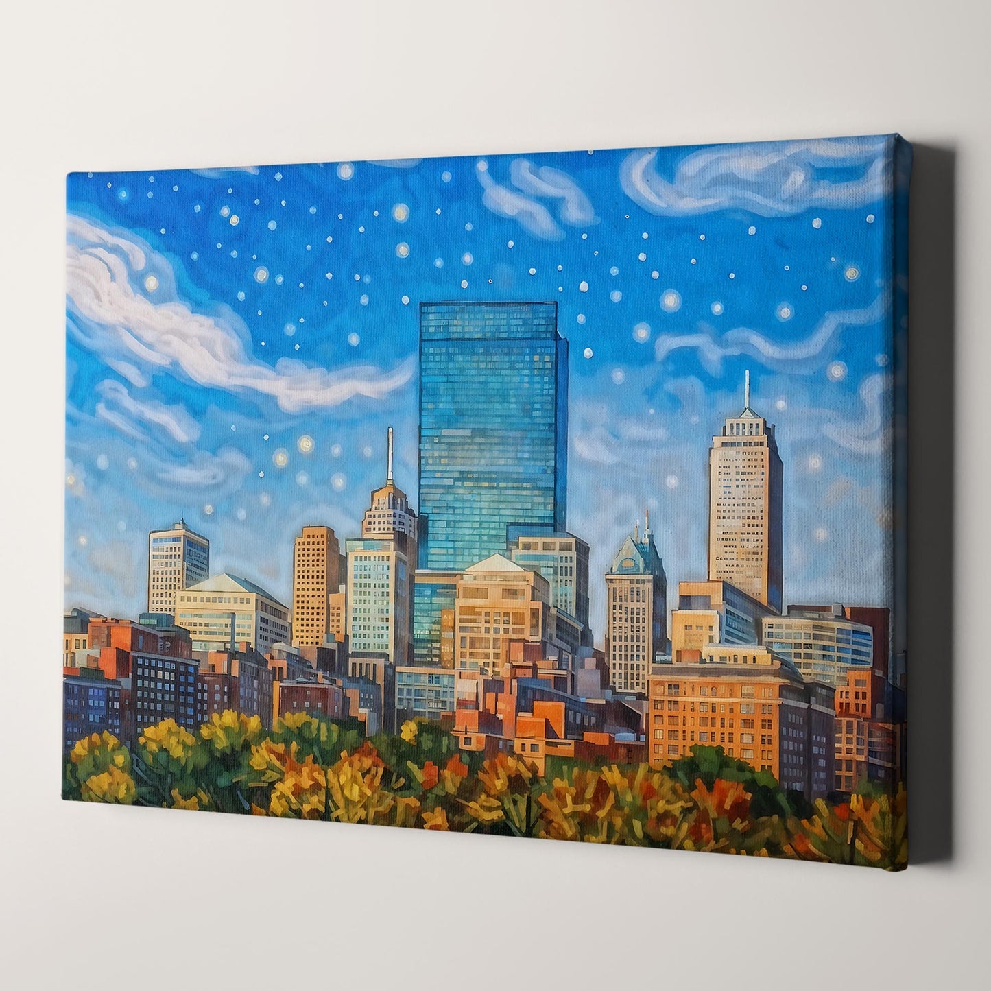 Boston Skyline Painted in Van Gogh Style