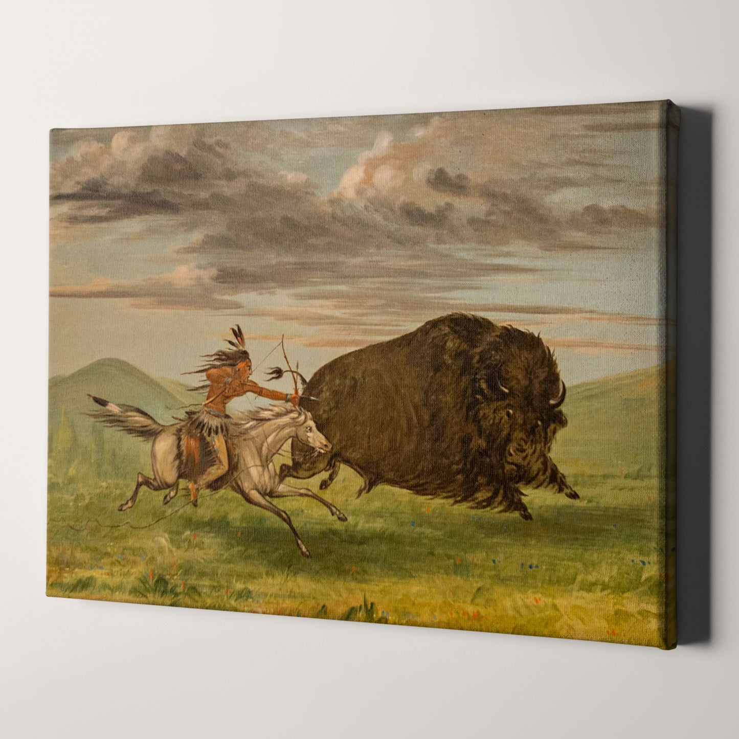 Indian Killing Buffalo with Bow and Arrow by George Catlin