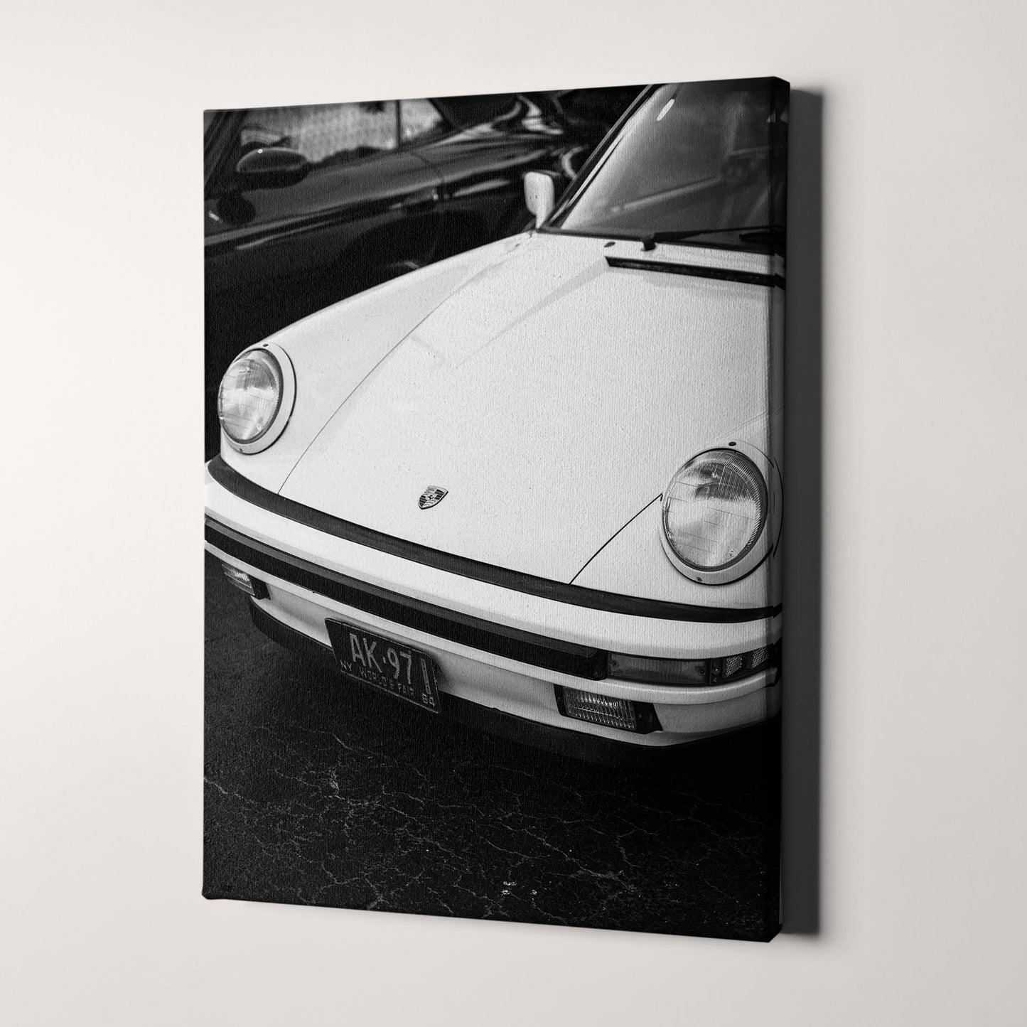 Vintage White Porsche 911 Lights in Black & White