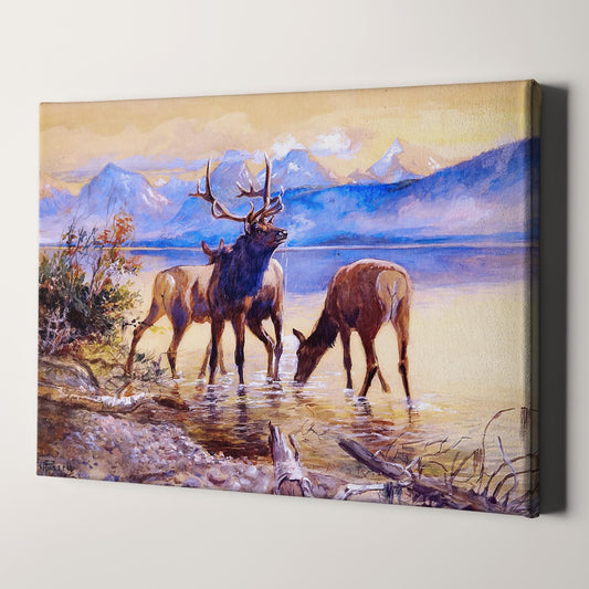 Elk in Lake McDonald by Charles Marion Russell