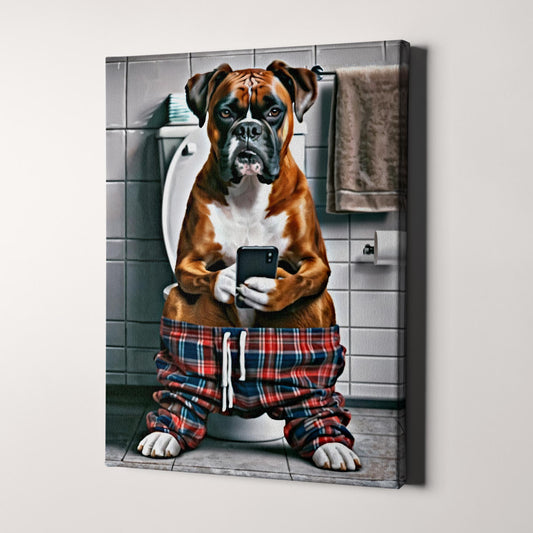 Boxer on Phone on the Toilet