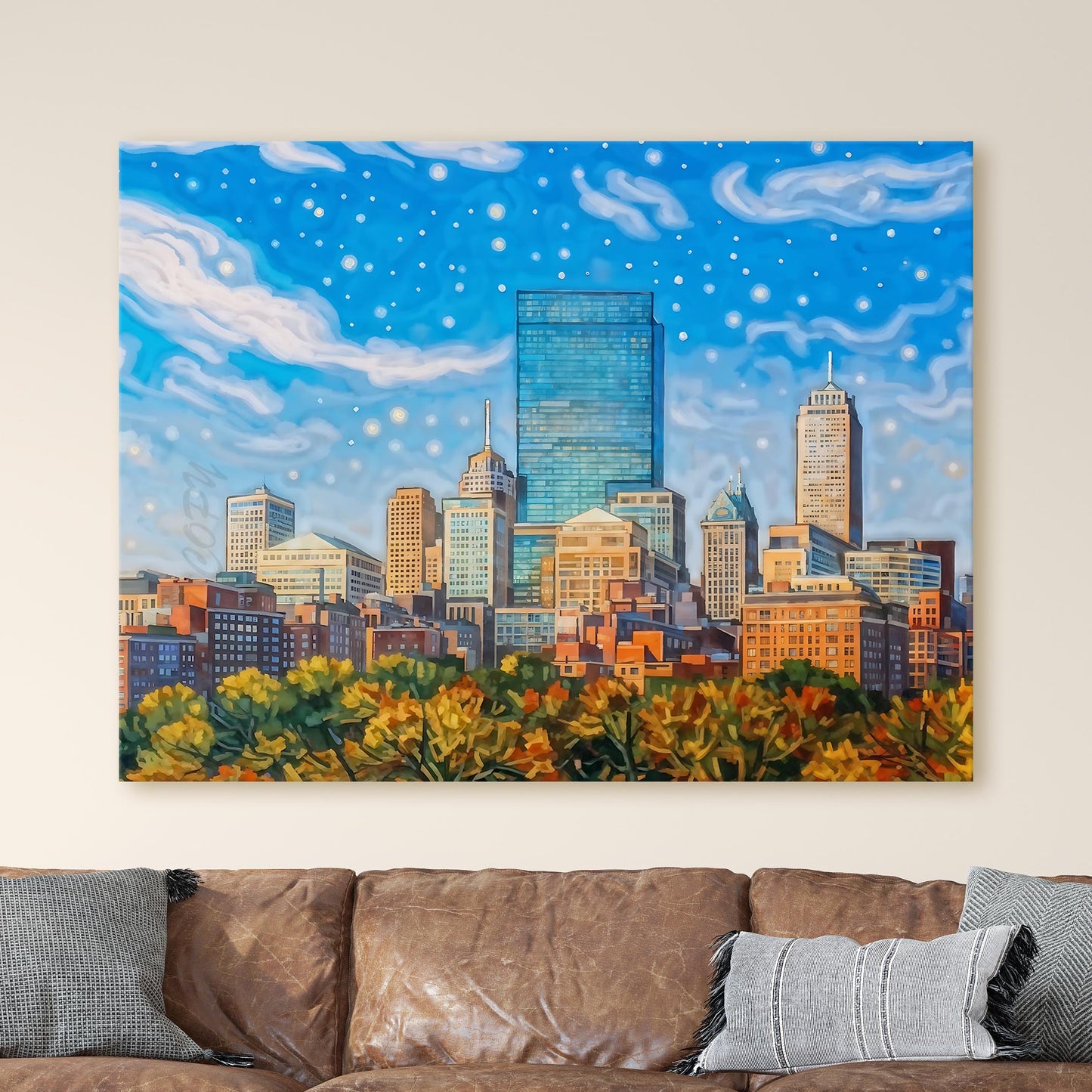 Boston Skyline Painted in Van Gogh Style