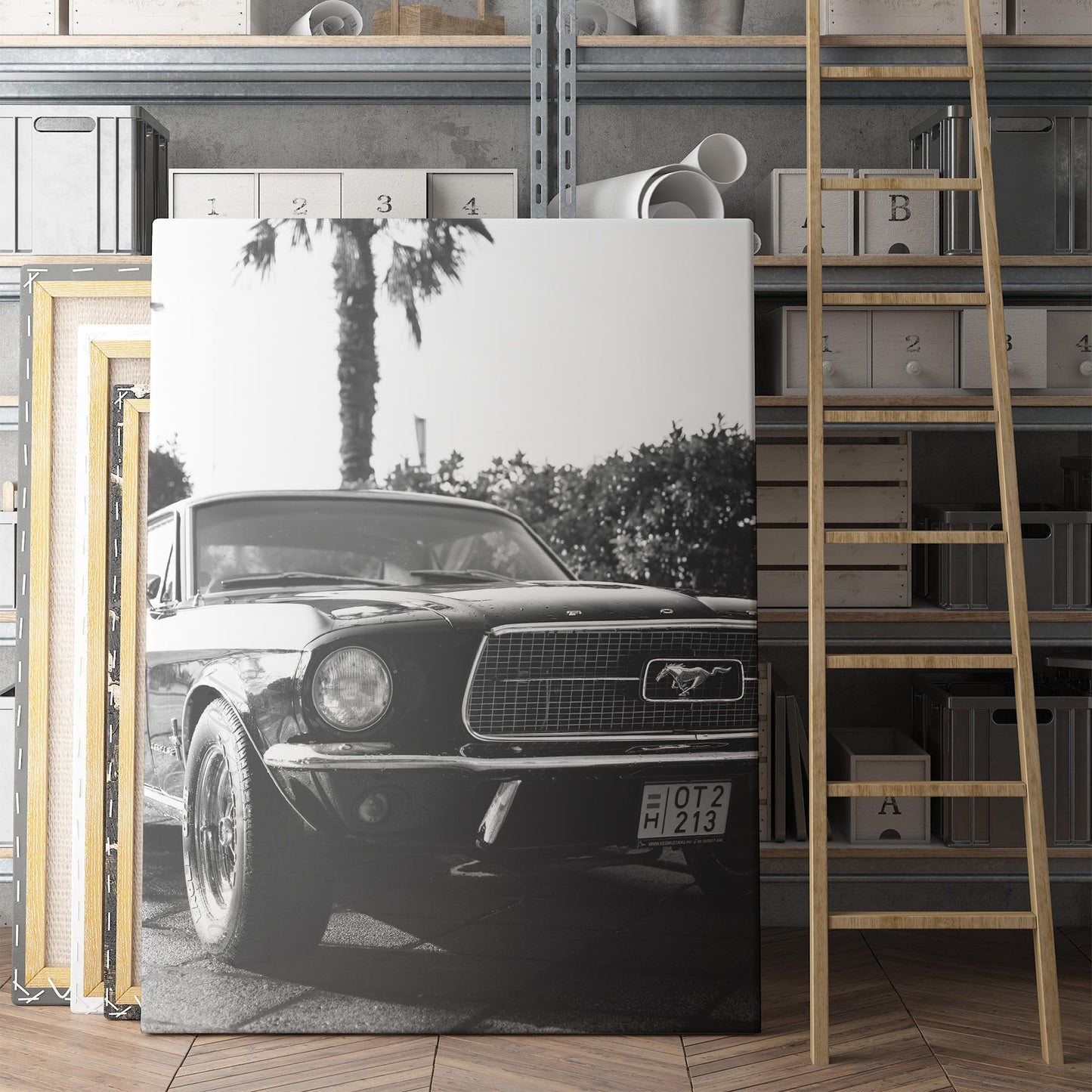 Vintage Ford Mustang and Palm Trees