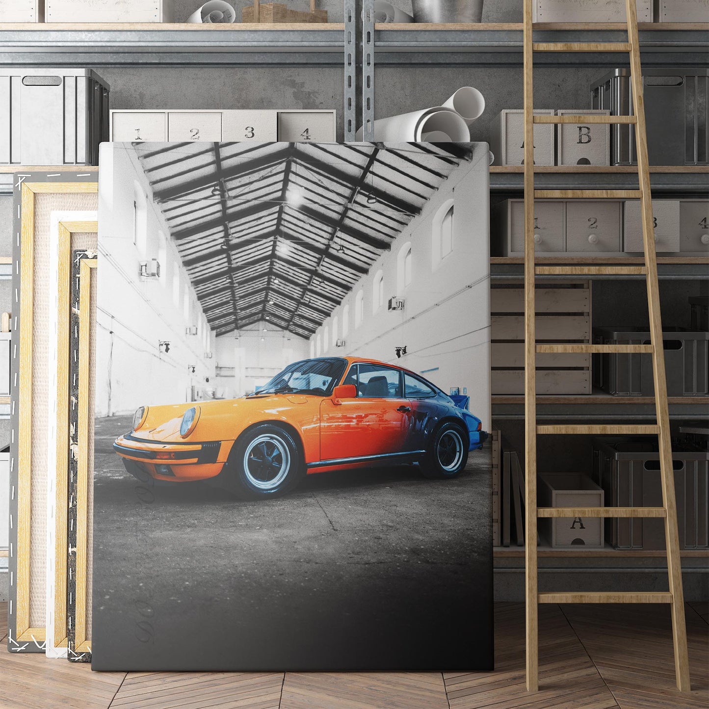 Vintage Orange Porsche 911 on Black & White