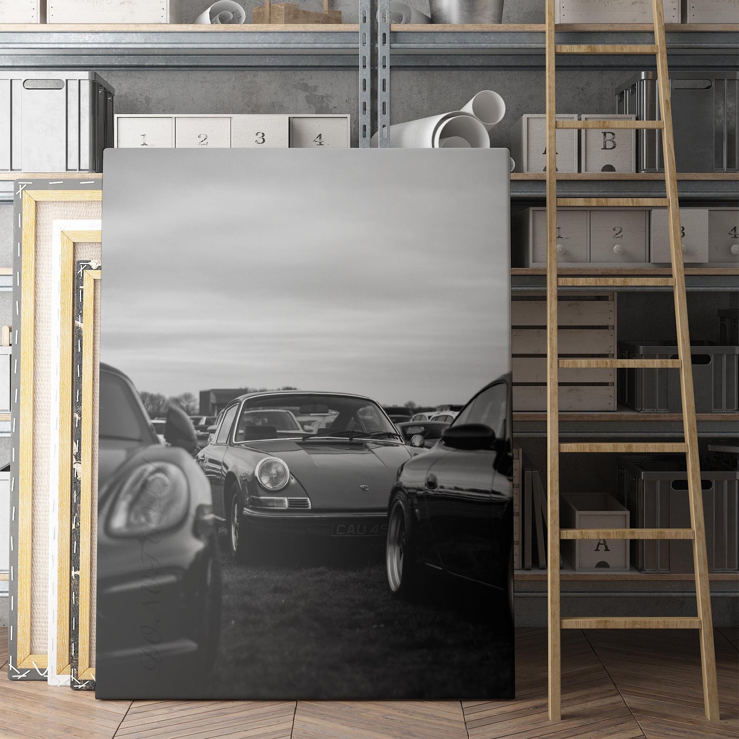 Field of Black & White Porsches