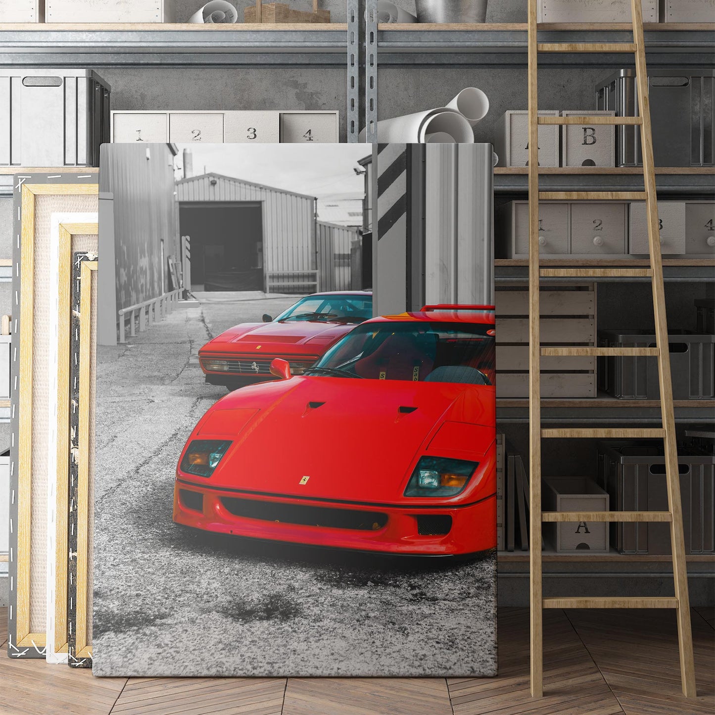 Vintage Red Ferraris on Black & White