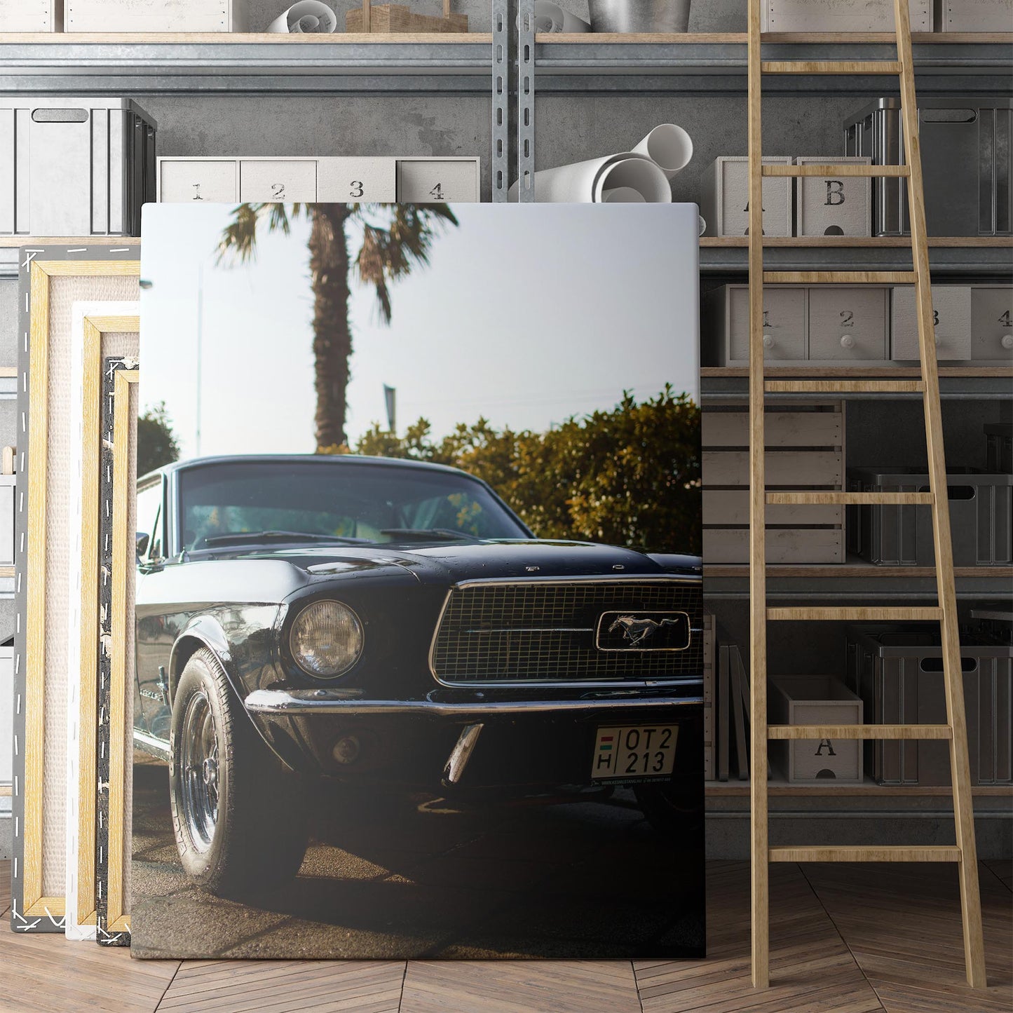 Vintage Ford Mustang and Palm Trees