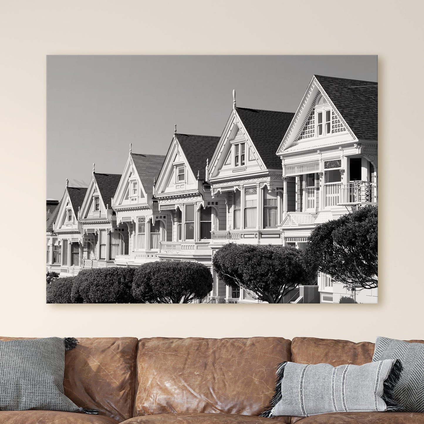 Painted Ladies Row of Victorian Houses San Francisco Black & White