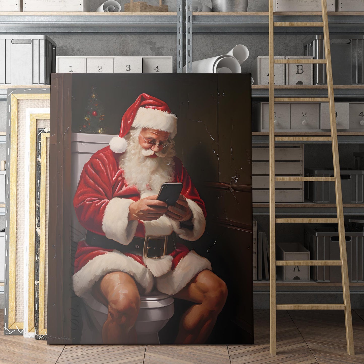 Santa Claus on His Phone on the Toilet