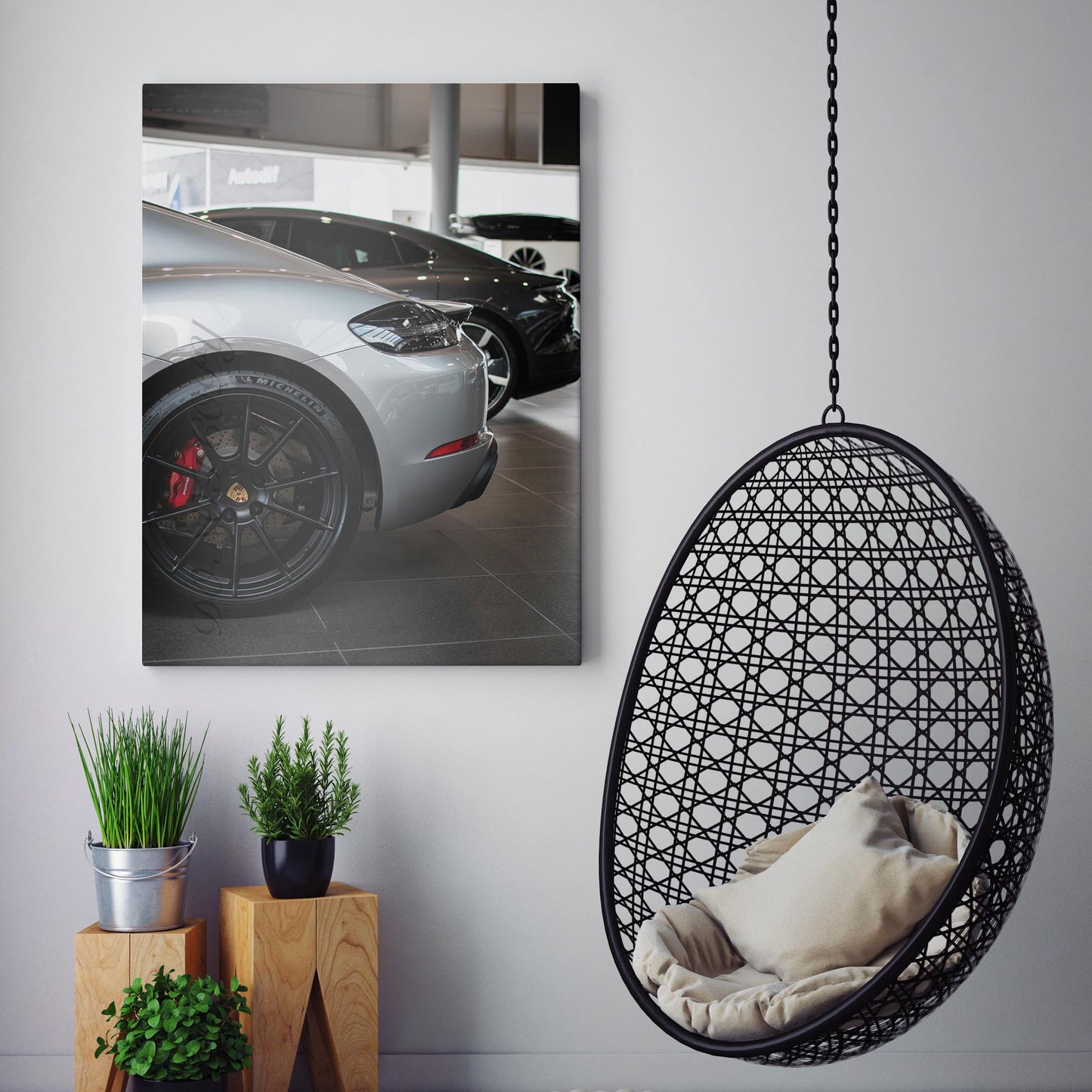 Silver Porsche in the Showroom