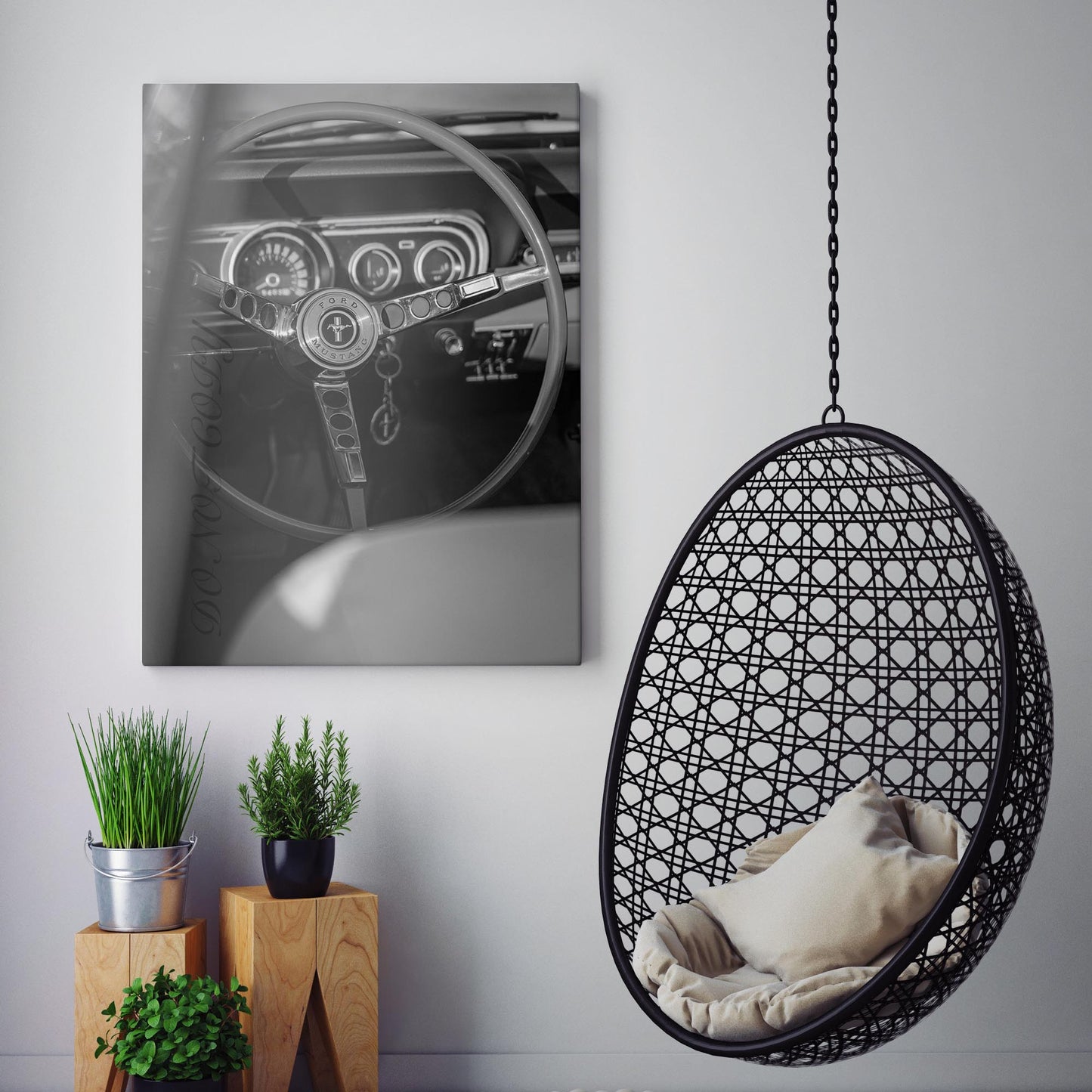 Vintage Ford Mustang Interior in Black & White